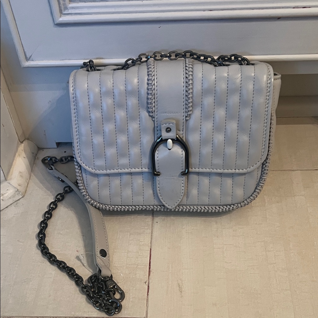 Longchamp Quilted Light Gray Crossbody Bag With Chain Strap